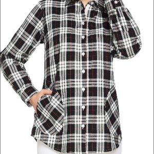 Joan Rivers Plaid Shirt with Back Button Detail